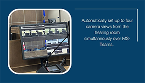 microphone and computer monitor displaying MS Teams in the CER's hearing room