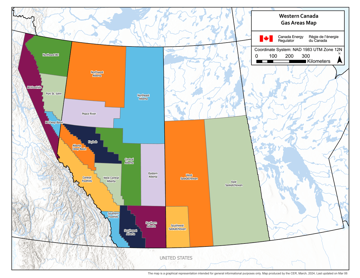 Figure NG.4: Western Canada natural gas areas map 