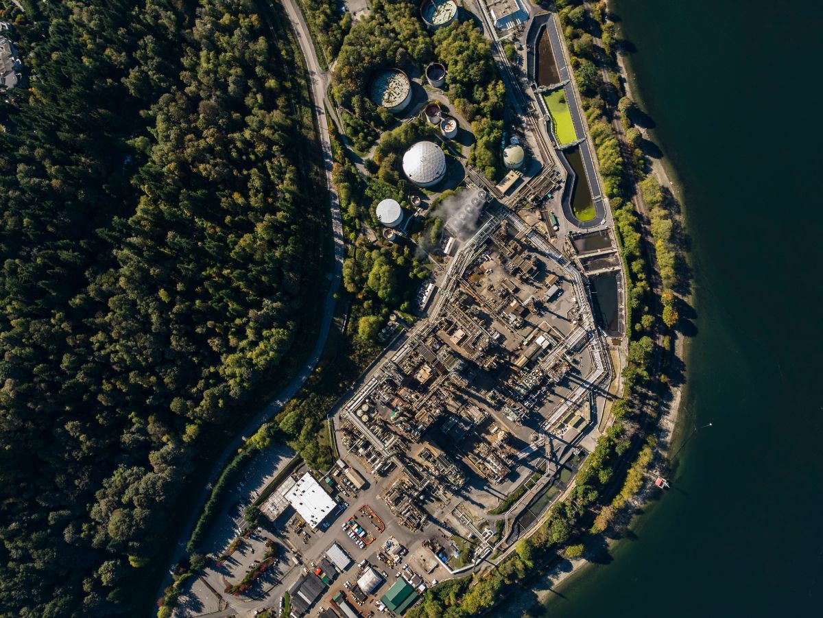 Aerial view of Burnaby Trans Mountain terminal.