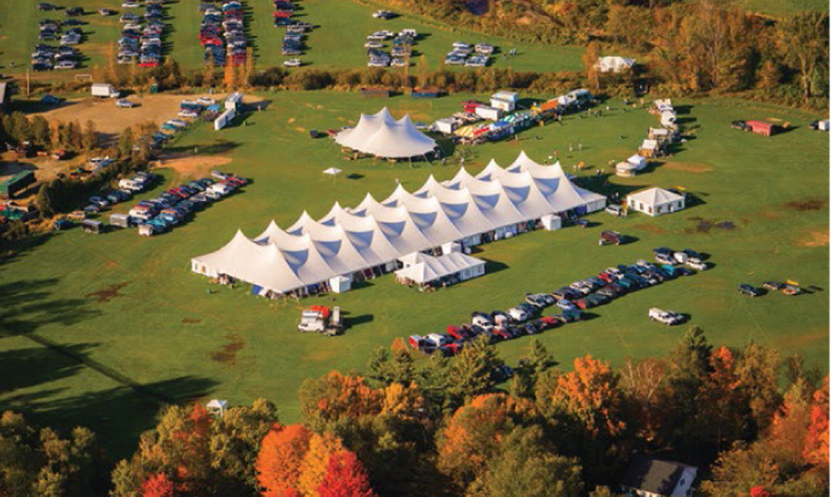 Large event tent in a linear park
